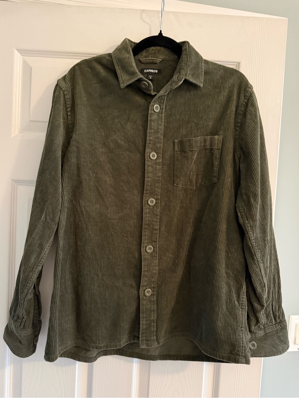 Express Olive Green Corduroy Button-Down Shirt